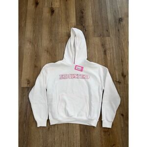 Edikted White Floral Logo Mili Hoodie Pink Contrast Stitching Sweatshirt Small